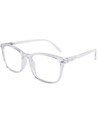 DOOViC Blue Light Filter Reading Glasses Square Frame Large Lenses Glasses with Prescription Strength 024 Transparent 1.0 x