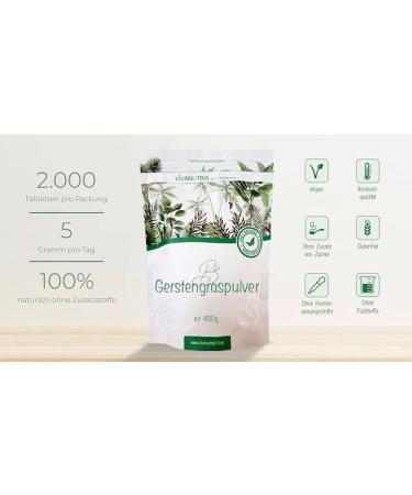 Buy Vivanutria Pure Organic Barley Grass Powder 400g - Raw Food Quality Vegan & Tested Organic with Analysis Certificate - 3-Month Pack from Germany - Buy Online on GoSupps.com
