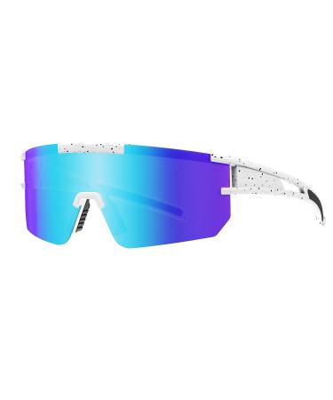 Jhua Polarized Sports Sunglasses for Men Women,Cycling Glasses for Fishing Running Golf Baseball Driving White&blue Lens