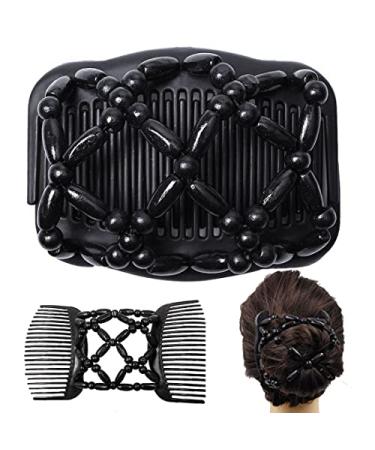 Beads Hair Combs Magic Elastic Hair Double Clips Magic Hair Comb Double Row Wooden Bead Hair Comb Stretchy Hair Comb Clip Hair Accessories for Girls Women