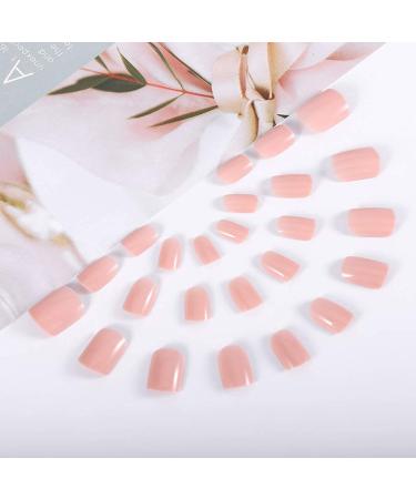 Brishow Pink Short False Nails - 24pcs Natural Acrylic Stick-On Full Cover for Women & Girls | International Shipping - Buy Online on GoSupps.com