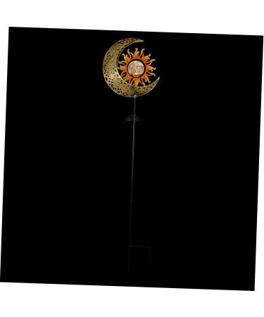 Solar Ground Plug Light Outdoor Garden Lights LED Yard Light Outdoor Decor Metal Sun Walkway Stakes Outdoor Landscape Light Moon Sun Lamp Patio Decor Moon Sun Garden Lawn Lamp LED (Golden)