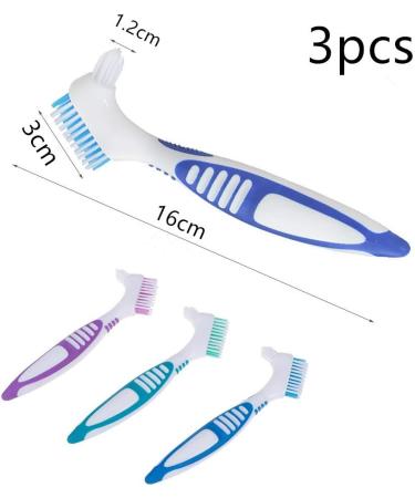 Denture Cleaning Brush Set - Portable False Teeth Brushes for Complete Denture Care - Multi-Layered Soft Bristles with Dual Angled Design (3 Colors) - Buy Online on GoSupps.com