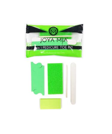 Disposable Pedicure Kit 5in1 by Joya Mia Including: Pumice Pad Nail File 100/180 Green Mini Buffer 100/180 Wood Stick Green Toe Separator Individually Packed 200 Count in Box (5in1 200.00) 5in1 200.0