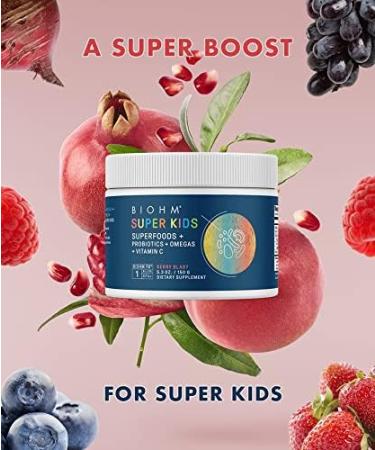 BIOHM Super Kids Superfood Powder + Probiotics - Berry Blast | 30 Servings | Gluten Free Dairy Free Non-GMO No Artificial Ingredients - Buy Online on GoSupps.com