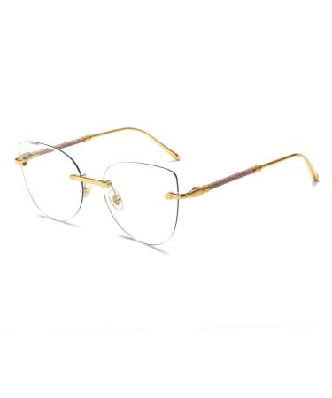 LJCZKA Rimless Blue Light Blocking Glasses Women Stylish Cat eye Eyeglasses Anti Eye satrain Computer Cateye Metal Frame Rosegold