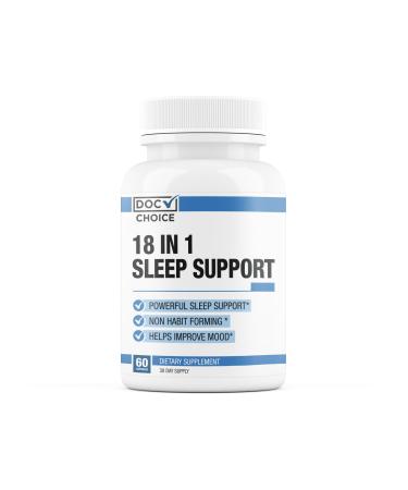 Doc Choice - 18 in 1 Sleep Support New for Adults Total Formula | Mood Sleep Restfulness Support | 18 Research Backed Ingredients | Melatonin Magnesium GABA Ashwagandha & More - 60 Caps