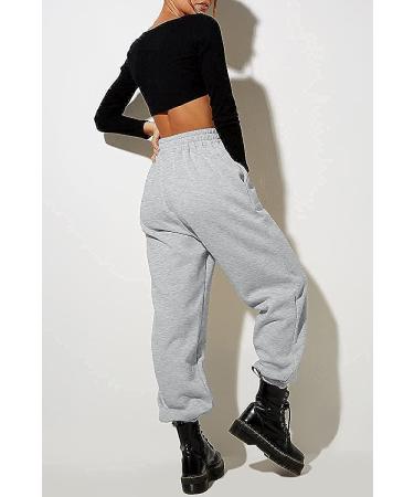 Yovela Women's High Waisted Baggy Sweatpants - Comfy Cotton Y2K Lounge Trousers, Grey, Small - Buy Online on GoSupps.com
