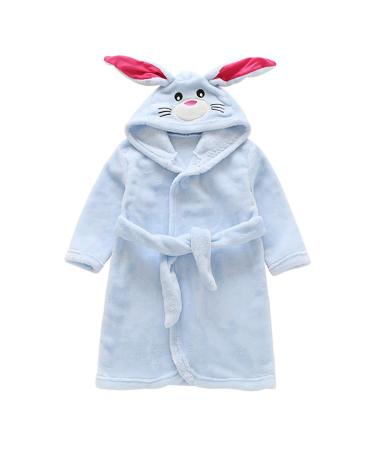 Miyanuby baby boys girl bathrobe soft flannel long arm animal hoodie morning mantle nightwear homewear for children baby young girls gift 3-4 years rabbits blue