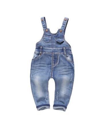 KIDSCOOL SPACE Baby & Little Boys/girls Water Washed Ripped Soft Denim Overalls 3-4 Years Light Blue-1881