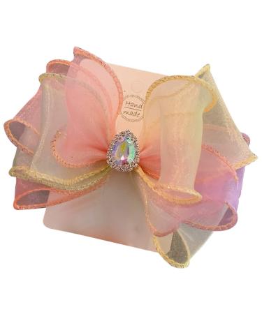 FEIFEI'S BOW Baby Girls kids Bow Princess Chiffon Diamond Crown Unicorn Colour Multi Colour Bow Hair Clip Bows Toddler Infants Party dress Costume Bow Photo Prop (Mix01)