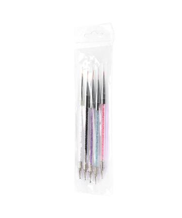 5pcs Nail Art Liner Brush Acrylic Double Heads Crystal Dotting Manicure Painting Dot Pen Tool Set for Nail Salon