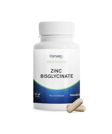 Zinc Bisglycinate - 60 Capsules - Immune System Skin and Vision - Chelated Form for Maximum Bioavailability - 10mg per capsule - 100% Vegan and No Additives - Dynveo