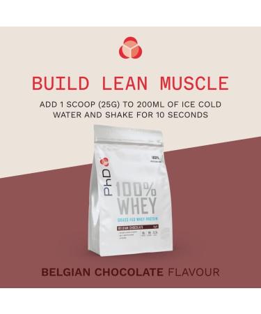 PhD Nutrition Grass-Fed Whey Protein Powder - Belgian Chocolate, 40 Servings, High Protein & BCAA, Low Calorie Formula - Buy Online on GoSupps.com