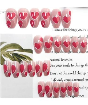 24 Pack Fake Nails Pearl Heart Length Ballerina Sweet Band Design Ballet Coffin Nail Tip French Transparent Full Cover (Color : Heart 1) - Buy Online on GoSupps.com