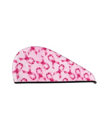 Hair Towel Wrap Hair Drying Towel with Button Towel Turban Head Towel to Dry Hair Quickly (Breast Cancer Ribbons Awareness)
