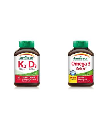 Vitamin K2 120 mcg and Vitamin D3 1 000 IU & Omega-3 Select 1 000 mg Vitamin+ Omega-3 200 Count (Pack of 1)