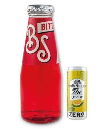 Bitter Salfa Lot de 48 bouteilles jetables en verre pour ap ritif italien sans alcool 10 cl + 1 bo te de th glac San Benedetto au citron sans sucre 330 ml