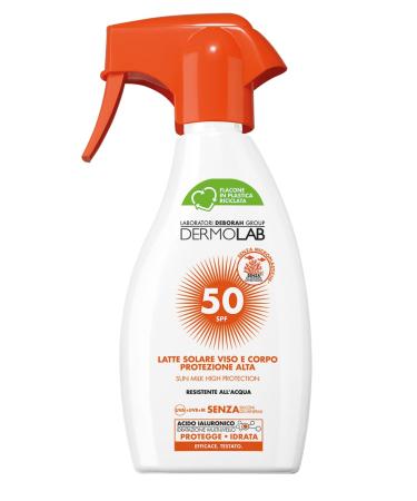 Dermolab - Face and body spray sunscreen lotion high protection SPF 50 for fair and delicate skin counteracts skin aging and UVA rays water-resistant dermatologically tested 250