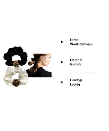 BIBILAN 3-Piece Vintage Cord Scrunchies Set Stylish Floral Fabric Hair Ties for Women | Retro Elastic Hair Accessories in White and Black - Buy Online on GoSupps.com