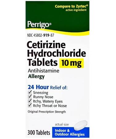 Perrigo Cetirizine Hydrochloride 10 mg Antihistamine Allergy - 300 Tablets