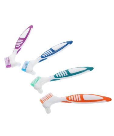 HAPINARY 4pcs Denture Toothbrushes Cleaning Double Head PP Material