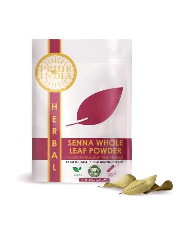 Pride of India | Senna Whole Leaf Powder 8 oz (227 gm) | Bitter & Pungent | Add it to smoothies juices hot water | Non-Bioengineered Caffein-Free Gluten-Free Vegan Senna Powder 8 Ounce (Pack of 1)