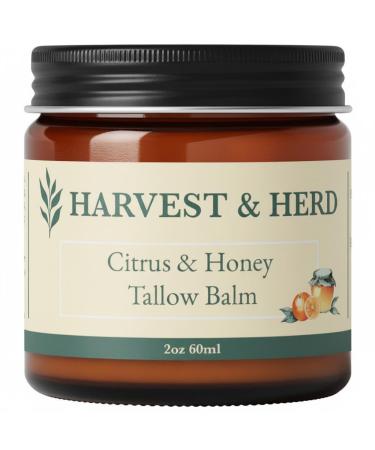 Harvest & Herd Citrus & Honey Tallow Balm - Organic Skin Nutrition with Olive Oil Raw Manuka Honey Beeswax Royal Jelly and Signature Essential Oil Blend (2oz 60ml)