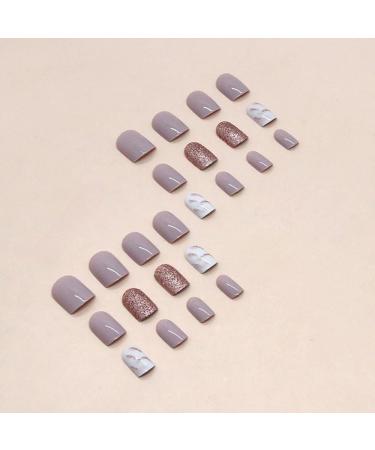 SINLOV Short Nude Pink Glitter Fake Nails Square French False Nails Glossy Press on Nails Ballerina Acrylic Full Cover Nails for Women and Girls - Buy Online on GoSupps.com