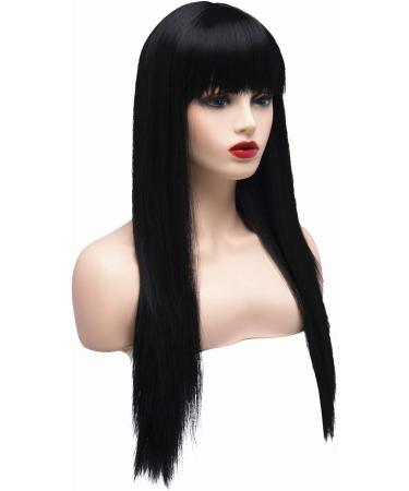 Bestung 24 Long Straight Black Wig with Fringe for Women - Synthetic Full Hair Wig for Cosplay or Daily Wear - 2 Piece Set - Buy Online on GoSupps.com