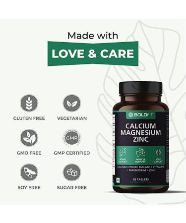 YHN Calcium Tablets with Magnesium, Zinc, Vitamin D & B12 - 1000mg Bone & Joint Support - Muscle Health - 60 Vegetarian Tablets - Buy Online on GoSupps.com