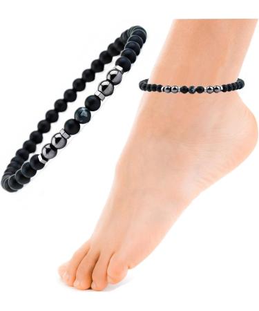 Magnetic Foot Chain - 8.3'' Inner / 6mm - Black Frosted Stone - 2 Packs - Remove Static Electricity & Improve Sleep - Snowflake Magnet Footket - Buy Online on GoSupps.com