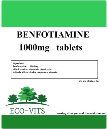 Benfotiamine 1000mg (60 Tablets) Blood Sugar Thiamine Vitamin B1. Recyclable Packaging. Sealed Pouch. ECO-VITS