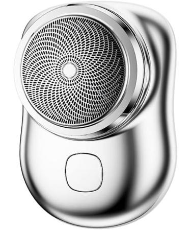 Mini Electric Shaver- Portable Men Electric Shaver USB Rechargeable Men Grooming Razor Pocket Size Mini Shaver Washable for Travel (Silver)