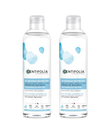 CENTIFOLIA | Gel Moussant Neutre 3en1 Bio | Visage Corps & Cheveux | Peaux Sensibles & R actives | Pr biotique Actif | Sans Parfum | Toute la Famille | Fabriqu en France | Lot de 2 x 250ML
