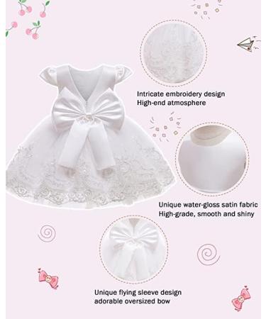 Baby Girls Lace Tulle Princess Dress with Bowknot Headwear | White | 3-6 Months - Buy Online on GoSupps.com