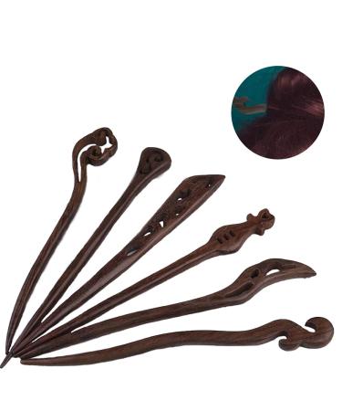 Vintage Chinese Wooden Hair Clips and Sticks - Set of 6 for Women & Girls - Elegant Hair Accessories - Buy Online on GoSupps.com
