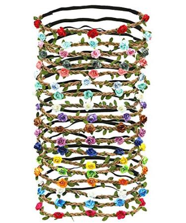 G Ganen Set of 12 Mix Color Mini Flower Crown Headband/Halo//Edc/Hippie Flower Headband/Garden Party/Wedding (12 PCS) by Mhysa