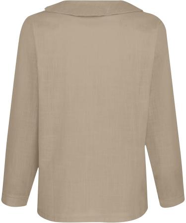 Women's Summer Cotton Linen T-Shirt - Solid Color Loose Fit Tunic Tee | Long Sleeve Crewneck Blouse | XX-Large - Khaki - Buy Online on GoSupps.com