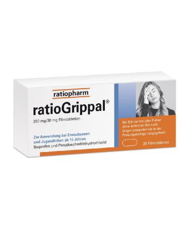 Ratiogrippal 200 mg/30 mg film -coated tablets: The multi -talent for runny nose in connection with pain and/or fever - film -coated tablets with a 5 -fold effect 20 pieces