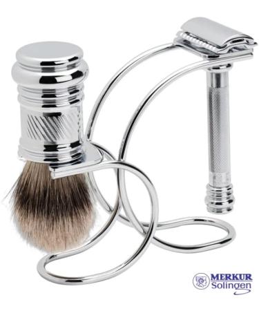 Mercury Chrome Razor Set with Brush & Stand | Ideal for Wet Shaving | Made in Germany - Buy Online on GoSupps.com