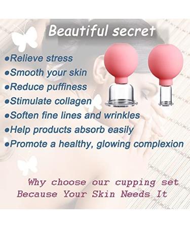 Glass Facial Cupping Set - 2 Piece Silicone Vacuum Suction Cups for Face, Back, Shoulder - Pink - Buy Online on GoSupps.com