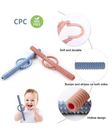 SOLIFEGOBLE Hollow Teething Tubes for Baby - Silicone Soothing Teether Toy with Handle - Chewy Teething Straws for Toddlers - Beige, Grey, Khaki - Buy Online on GoSupps.com