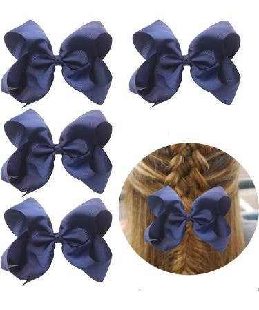 4Pcs Navy Blue Hair Bows Spiral Ribbon Bow Hair Clips Long Ponytail Barrette Light Fine Hairbows Accessories for Toddler Teens Girls - Buy Online on GoSupps.com