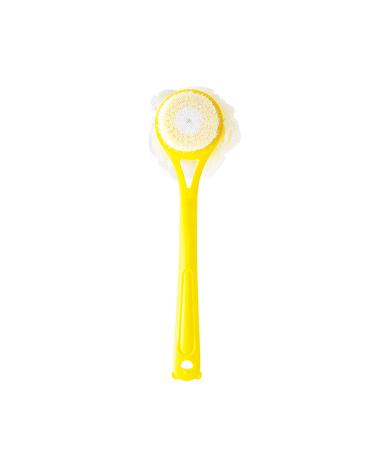 Shower Body Brush with Superfine Bristles and Loofah Super Soft Nylon Bristles Short Handle Double Sided Back Scrubber Bath Brush Especially for Children & Sensitve Skin (Yellow)