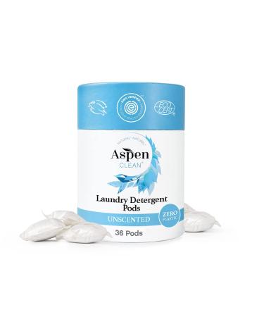 Unscented Laundry Pods by AspenClean, New and Improved Packaging, Zero Plastic, Vegan, Hypoallergenic Natural Laundry Detergent, EWG Verified - 36 Count