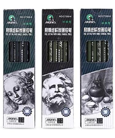 12pcs Charcoal Pencil Set with Free Cutting Paper Handle - Medium Black Charcoal Pencil C7350 - Buy Online on GoSupps.com