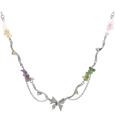Oralgo's irregular necklace with broken stone female temperament butterfly collarbone chain students adjustable chain sweater chain metal
