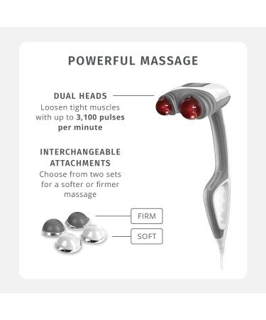 HoMedics Percussion Action Massager with Heat | Adjustable Intensity | Dual Pivoting Heads | Interchangeable Nodes | Heated Muscle Kneading for Back, Shoulders, Feet, Legs, and Neck - White - Buy Online on GoSupps.com