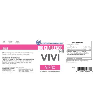 Systemic Formulas Bio Challenge #488 VIVI Virox - 30 Capsules. Powerful Immune Support Blend with PAU D Arco Leptotaenia Oil (Lomatium dissectum) Bitter Almond Oil Jojoba Oil and Vitamin E. - Buy Online on GoSupps.com